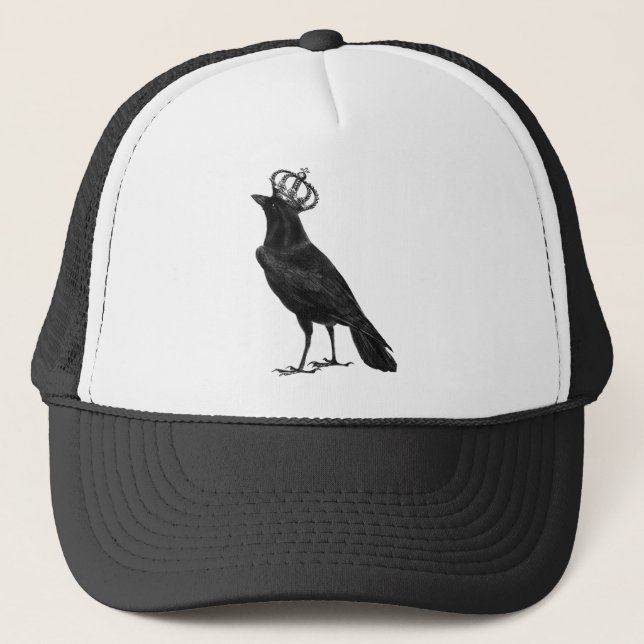 CROW Raven Crown Black Bird Birds Trucker Hat (Front)