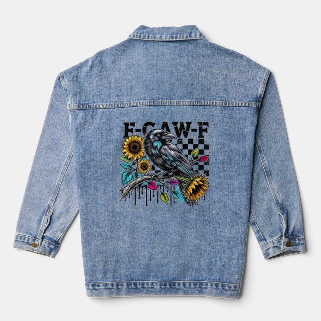 Crow Raven F-CAW-F Funny Halloween Denim Jacket (Back)