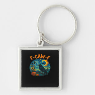 Crow Raven F-Caw-F Funny Halloween Gothic Checkere Key Ring