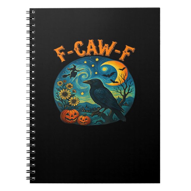 Crow Raven F-Caw-F Funny Halloween Gothic Checkere Notebook (Front)