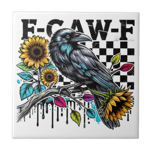 Crow Raven F-CAW-F Funny Halloween Tile