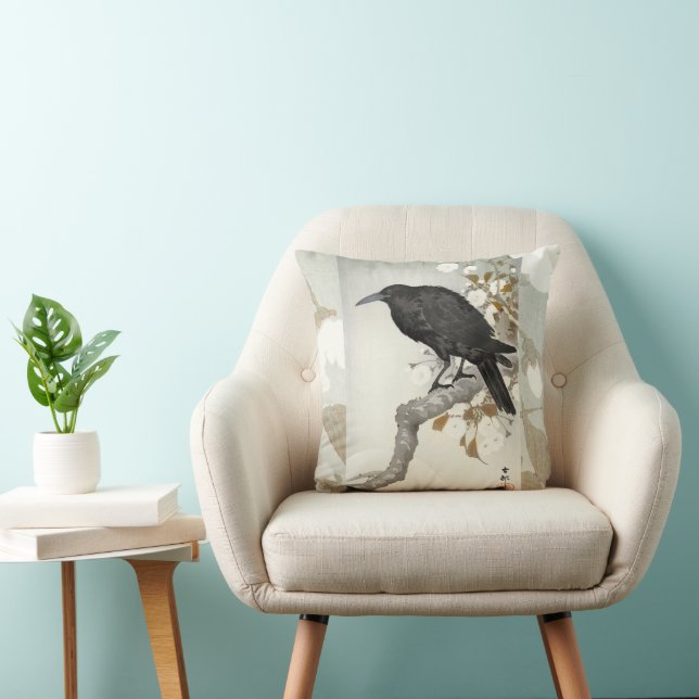 Crow Raven Koson Japanese Bird Cushion (Chair)