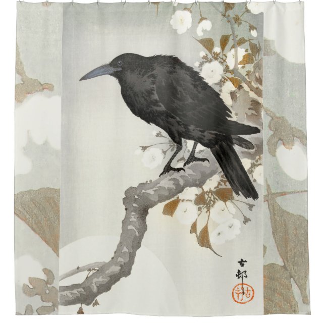 Crow Raven Koson Japanese Bird Shower Curtain (Front)