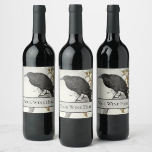 Crow Raven Koson Japanese Bird Wine Label