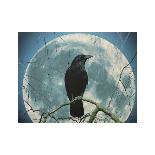 Crow Raven Moon Night Gothic Fantasy Stunning Wood Poster (Front)