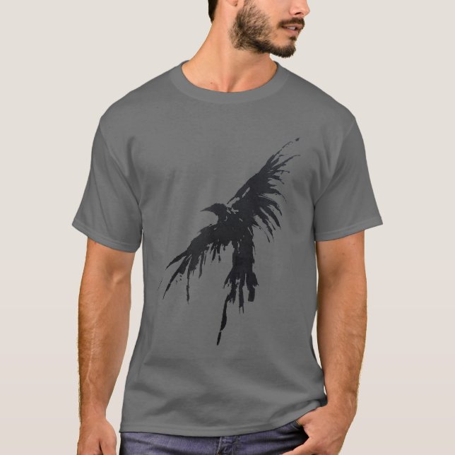 Crow Raven Shirt Distressed Flying Bird Crow Tee S (Front)
