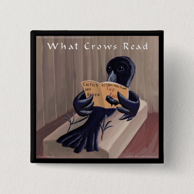Crow Reading The Raven Funny 15 Cm Square Badge (Front)