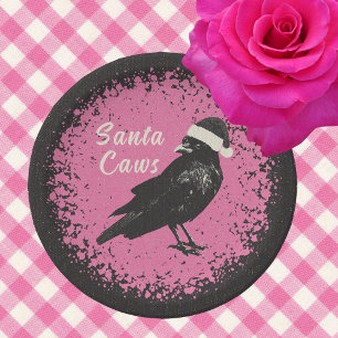 Crow Santa Pink and Black Christmas Goth Paper Plate