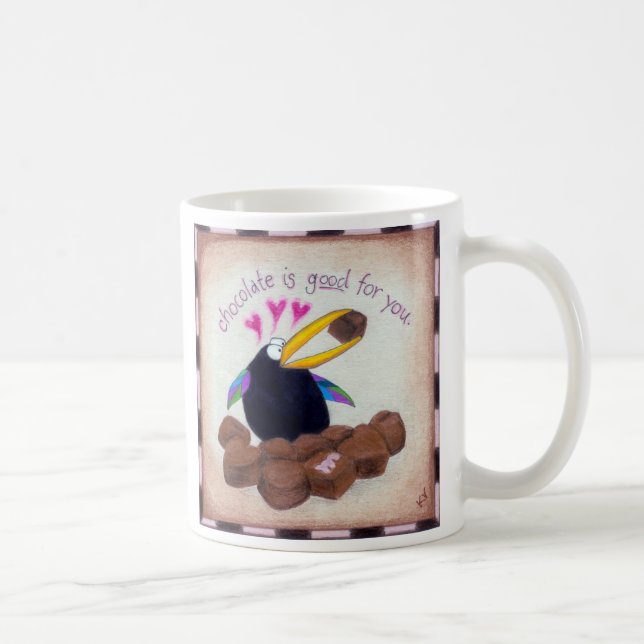Crow says chocolate is good for you coffee mug (Right)