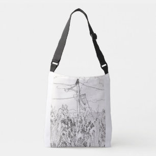 Crow Sitting On A Power Line Tote Bag in White