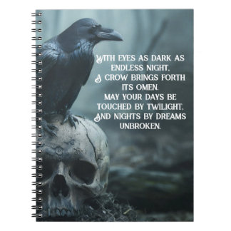 Crow sitting on a skull with a gothic message  notebook