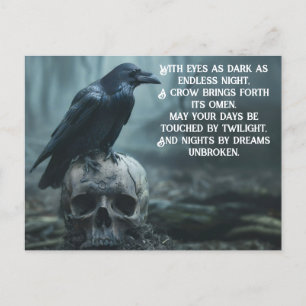 Crow sitting on a skull with a gothic message  postcard
