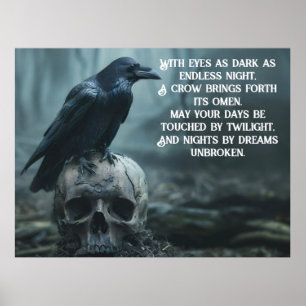 Crow sitting on a skull with a gothic message  poster