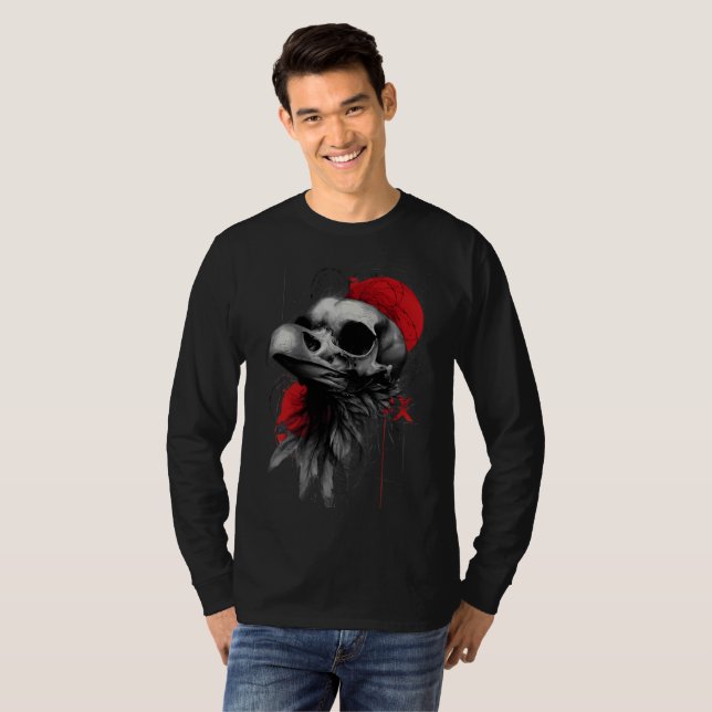 Crow Skull Barbed Wire Grunge Long Sleeve T-Shirt (Front Full)