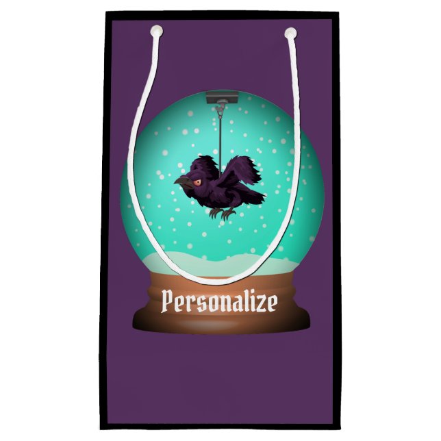 Crow snow globe raven fall unique purple gothic small gift bag (Front)