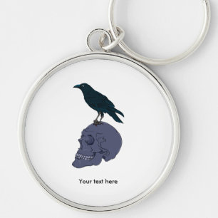 Crow Standing On A Human Skull Key Ring