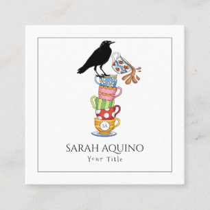 Crow & Tea Cups Whimsical Square Business Card