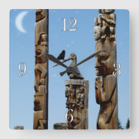 Crow & Totem Poles Native American Art Clock