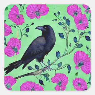 Crow Watercolour Square Sticker