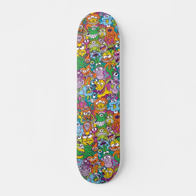 Crowd of colorful Halloween monsters and creatures Skateboard (Front)