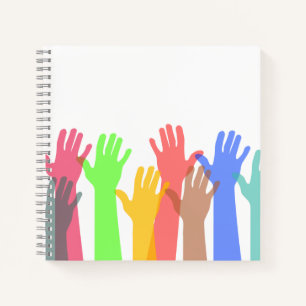 Crowd of Colorful Hands in the Air Notebook