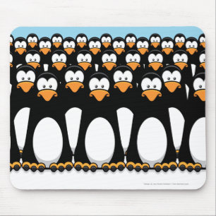 Crowd of Funny Cartoon Penguins on Snow Mouse Pad