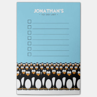 Crowd of Funny Cartoon Penguins on Snow To Do List Post-it Notes