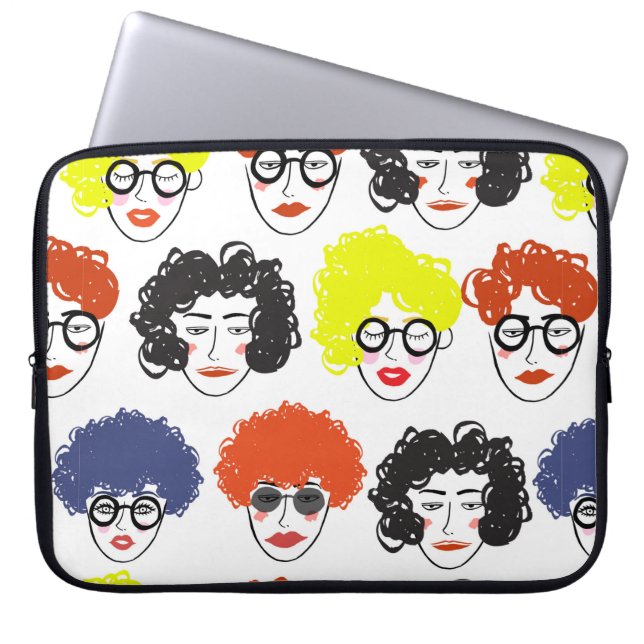 Crowd of funny peoples, seamless background laptop sleeve (Front)