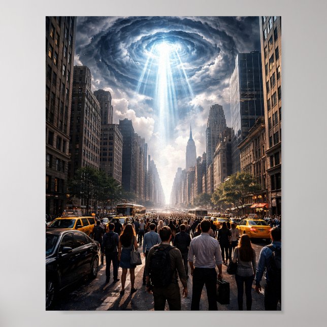 Crowd Watching Sky Phenomenon City SciFi Poster (Front)