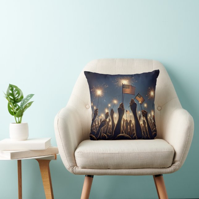 Crowd With American Flags and Sparklers Cushion (Chair)