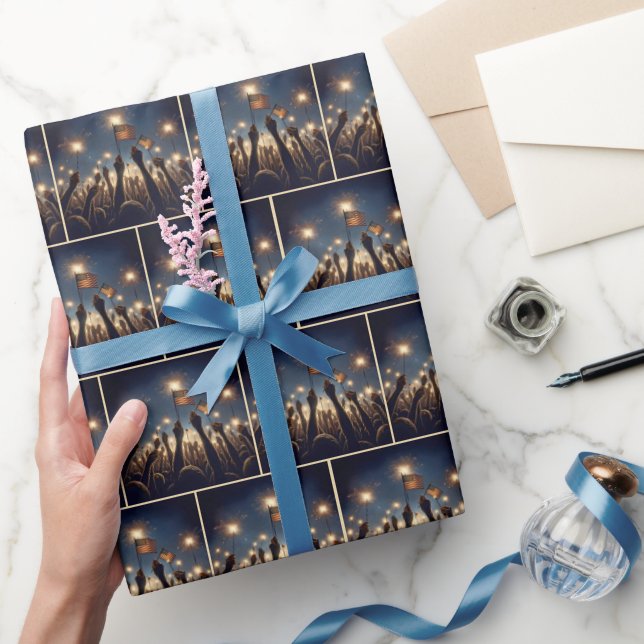 Crowd With American Flags and Sparklers Wrapping Paper (Gifting)