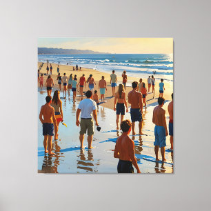 Crowded Beach Walk Canvas Print