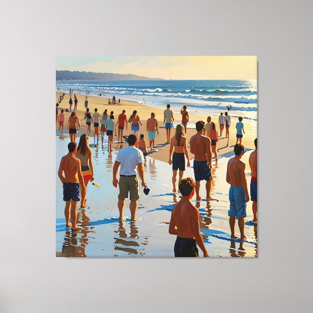 Crowded Beach Walk Canvas Print (Front)