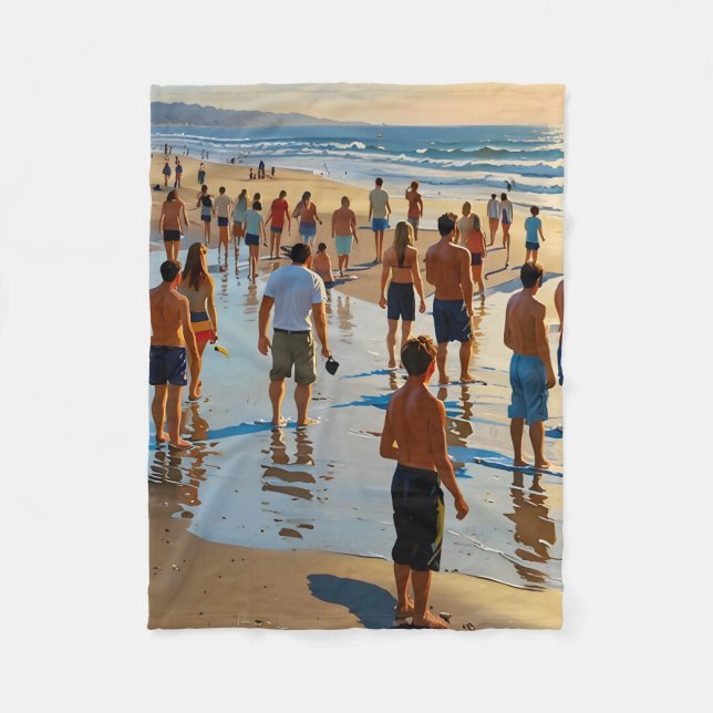 Crowded Beach Walk Fleece Blanket (Front)