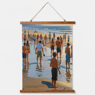 Crowded Beach Walk Hanging Tapestry