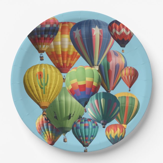 Crowded Colourful Hot Air Balloons  Paper Plate (Front)