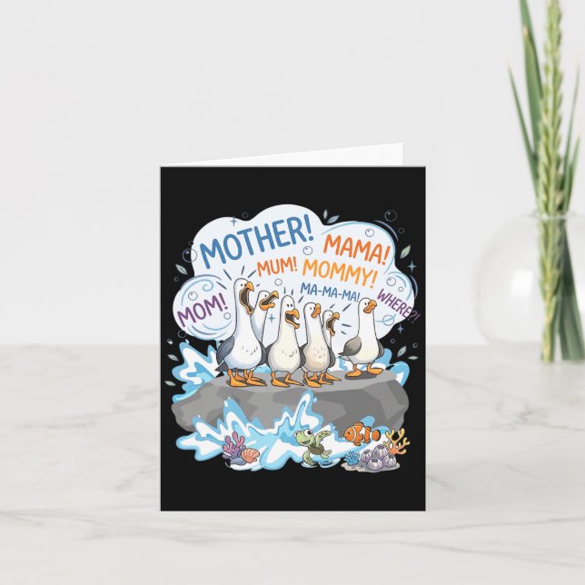 Crowded Seagull Flock Funny Mummy Mama Shouting Card (Front)