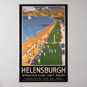 Crowds along Clyde Coast Beach Railways Poster