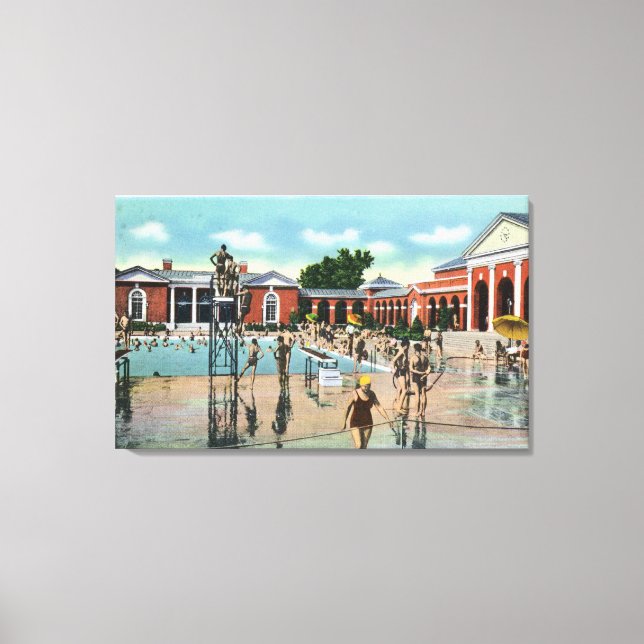 Crowds at Saratoga Spa Swimming Pool Canvas Print (Front)