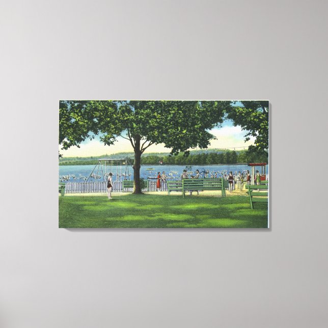 Crowds at the Beach and Park on Chautauqua Canvas Print (Front)