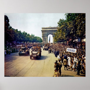 Crowds of French Patriots line the Champs Elysees Poster