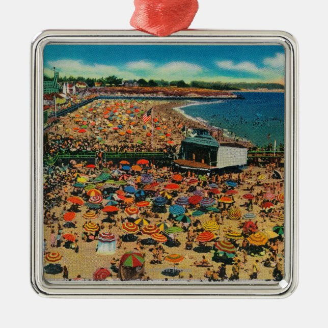 Crowds on the Beach, Santa CruzSanta Cruz, CA Metal Tree Decoration (Front)