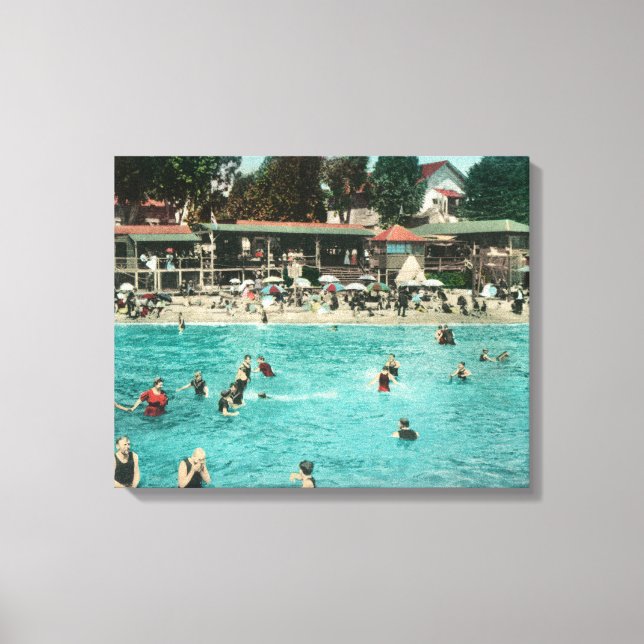 Crowds Swimming at Alameda BeachAlameda, CA Canvas Print (Front)