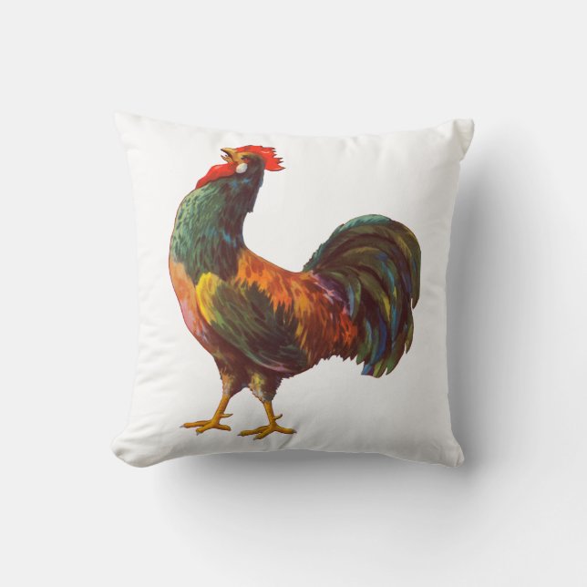 Crowing Rooster Vintage Crate Art Pillow (Front)