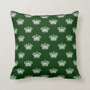 Crown 01 - White on Dark Forest Green Cushion
