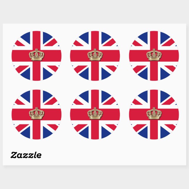  Crown and British Union Jack Flag Classic Round S Classic Round Sticker (Sheet)
