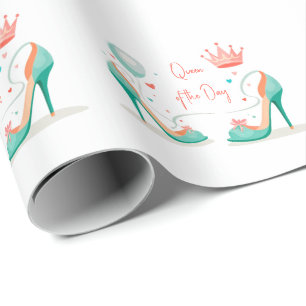 Crown and High Heels – Glamourous Pink & Mint Them Wrapping Paper