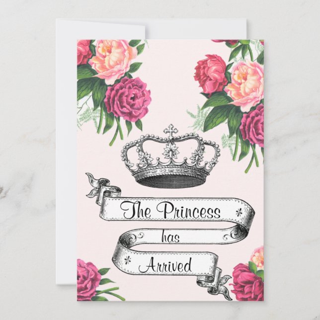 Crown and Roses Princess Arrived Birth Announcemnt Announcement (Front)