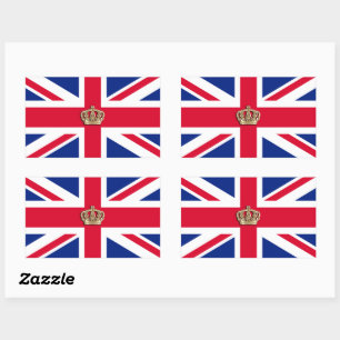 Crown and Union Jack Flag Rectangular Sticker