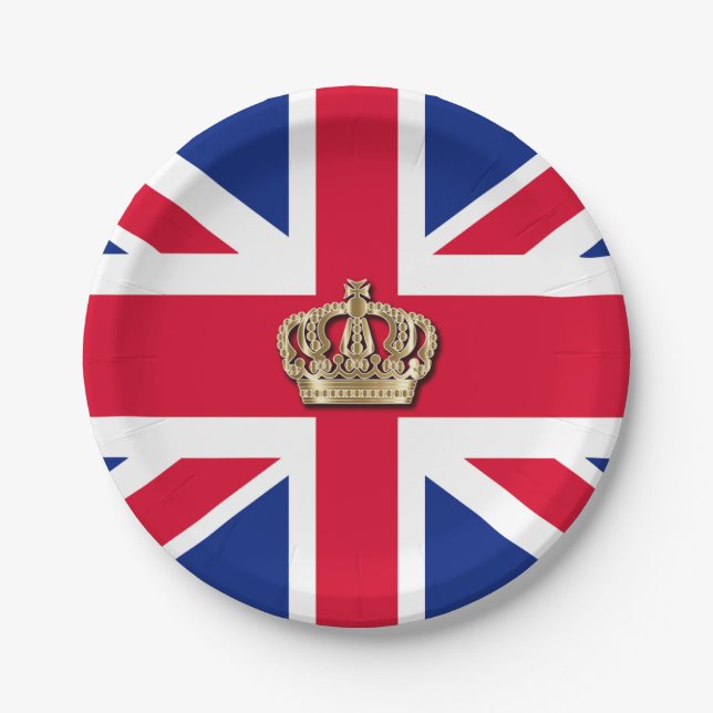 Crown and Union Jack Patriotic Paper Plate (Front)
